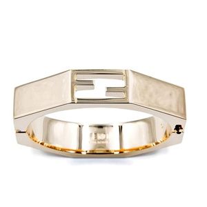 Fendi FF Logo Geometric Heavy Metallic Cuff Bangle